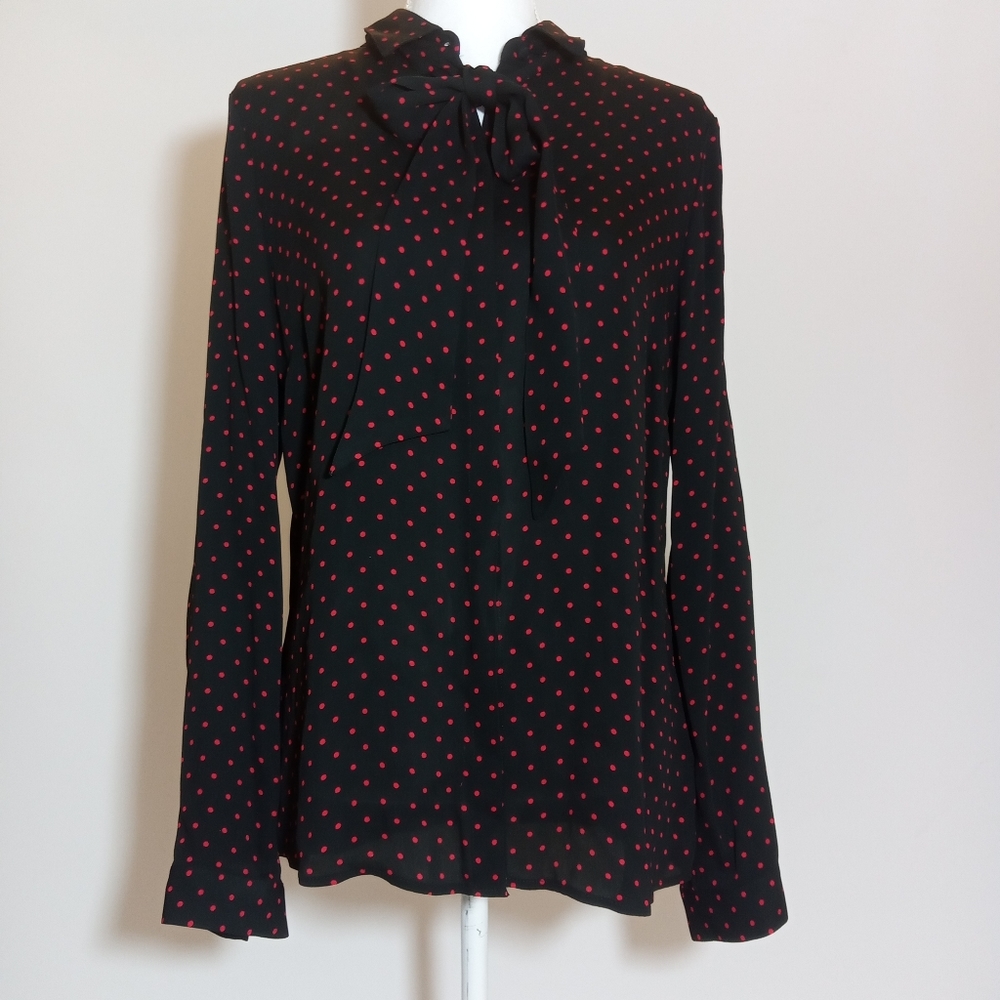 Brook Brothers Red Fleece Blouse Polka Dots